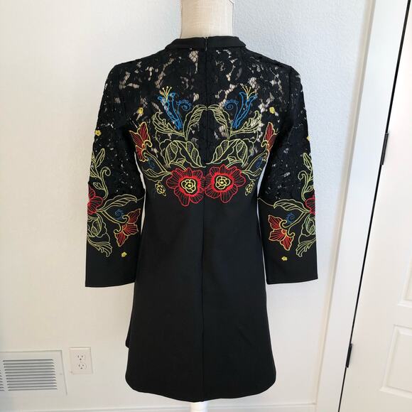 Vicky and Lucas Floral Embroidery Black Lace Mini Dress SP - Picture 4 of 9